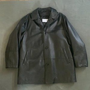 Guy Laroche Mens Black Leather Blazer 3 Button Style Jacket Size 42